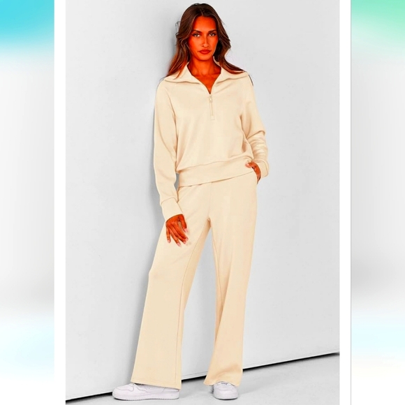 pretty garden Pants - Nwt prettygarden 2 piece tan softstreme half zip and sweatpants set size medium